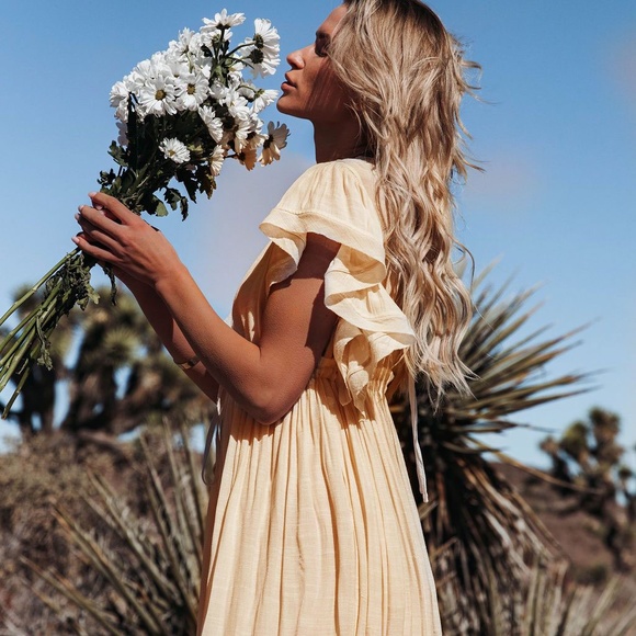“The Leena” Ivory Boho Raw Hem Button Maxi Dress - Picture 1 of 7